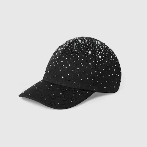 Gg Canvas Baseball Hat With Crystals