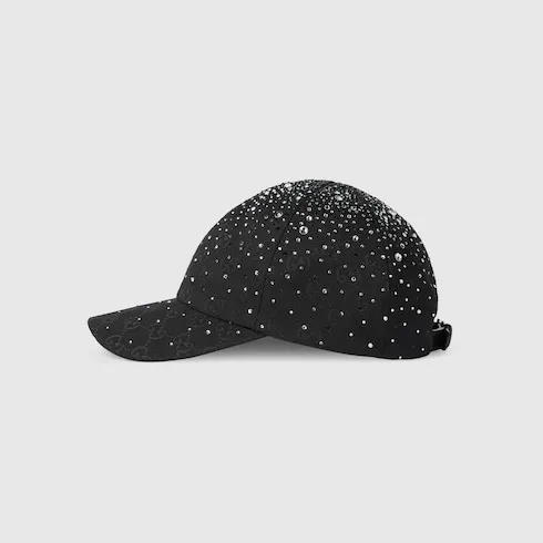 Gg Canvas Baseball Hat With Crystals