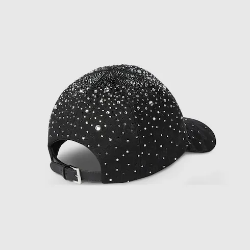 Gg Canvas Baseball Hat With Crystals