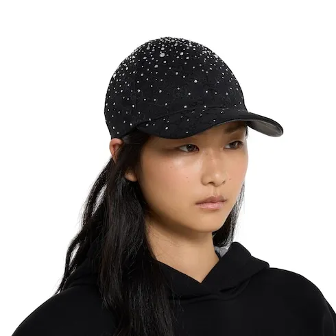 Gg Canvas Baseball Hat With Crystals