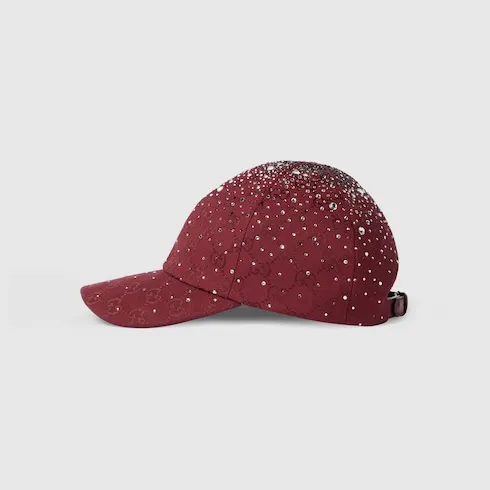 Gg Canvas Baseball Hat With Crystals