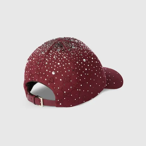 Gg Canvas Baseball Hat With Crystals