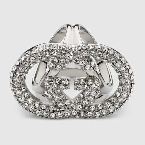 Crystal Interlocking G Carré Ring