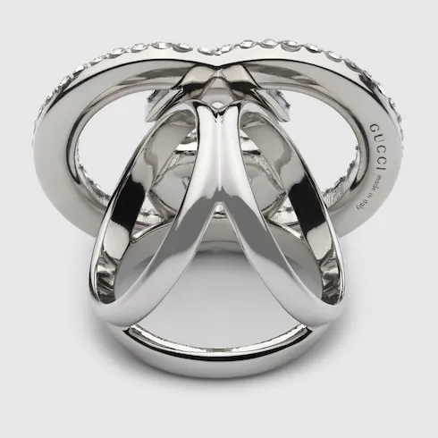 Crystal Interlocking G Carré Ring