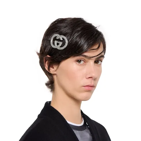 Interlocking G Hair Clip With Crystals