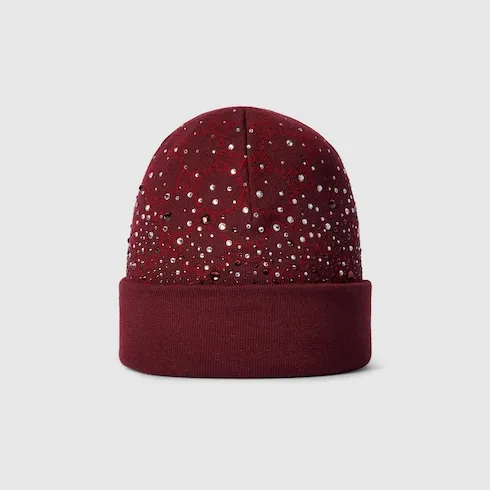 Gg Wool Beanie Hat With Crystals