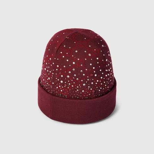 Gg Wool Beanie Hat With Crystals