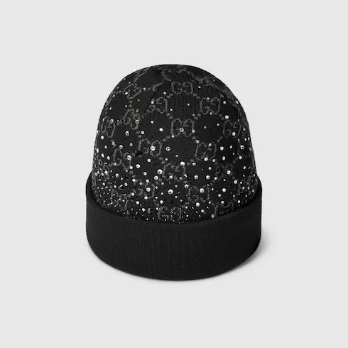 Gg Wool Beanie Hat With Crystals