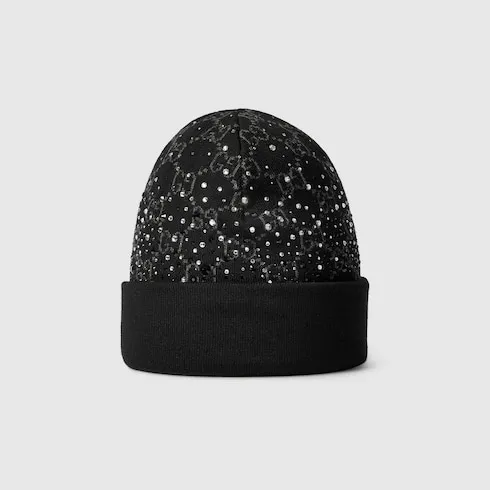 Gg Wool Beanie Hat With Crystals