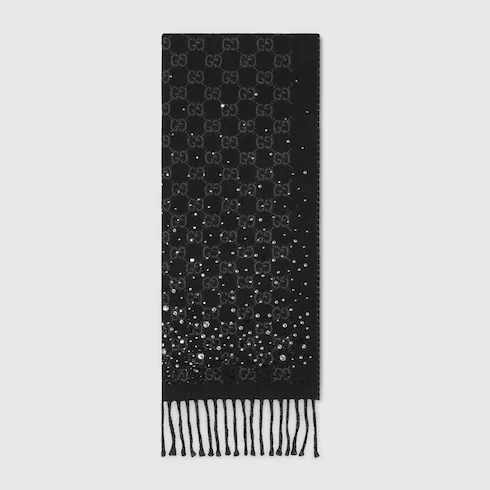 Gg Wool Scarf With Crystals