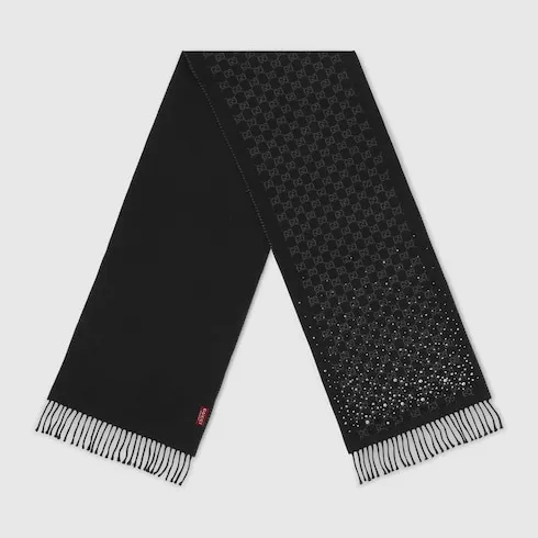 Gg Wool Scarf With Crystals