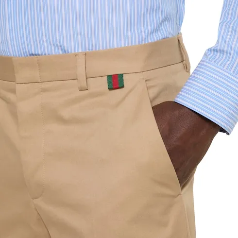 Cotton Twill Trousers With Web Detail