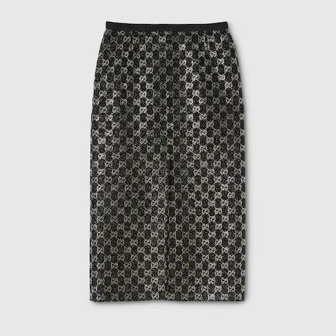 Embroidered Wool Tweed Lamé Skirt
