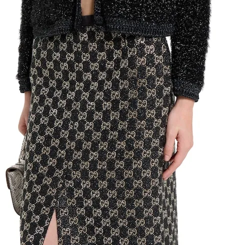 Embroidered Wool Tweed Lamé Skirt