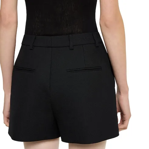 Wool Sablé Shorts With Embroidery