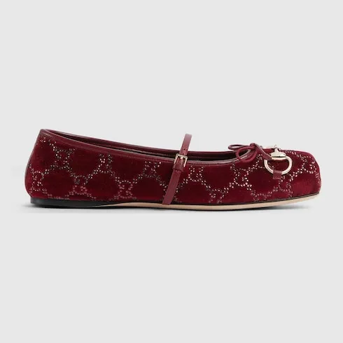 Gg Crystal Horsebit Ballet Flat