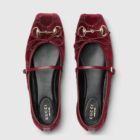 Gg Crystal Horsebit Ballet Flat