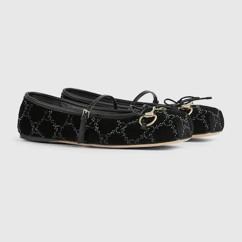 Gg Crystal Gucci Horsebit Ballet Flat