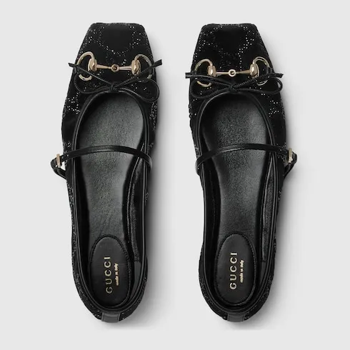 Gg Crystal Gucci Horsebit Ballet Flat
