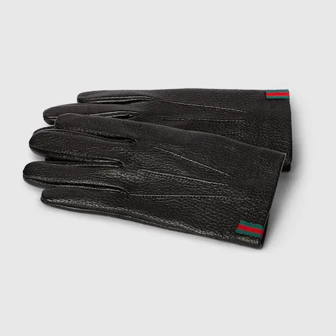 Grainy Leather Gloves With Web