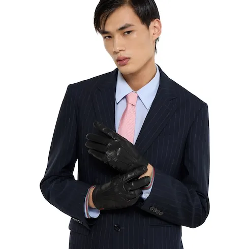Grainy Leather Gloves With Web