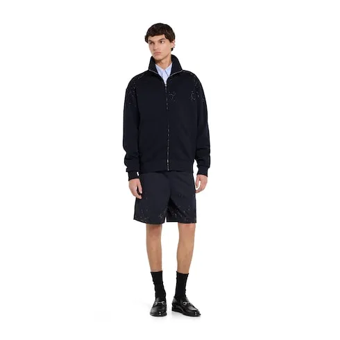Technical Jersey Zip Jacket With Crystals