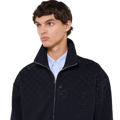 Technical Jersey Zip Jacket With Crystals