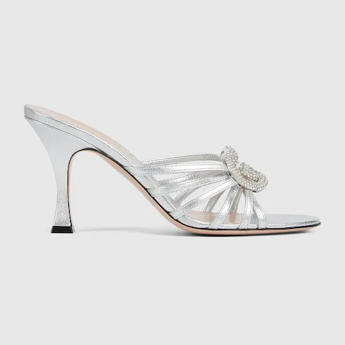 Slide Sandal With Crystal Interlocking G