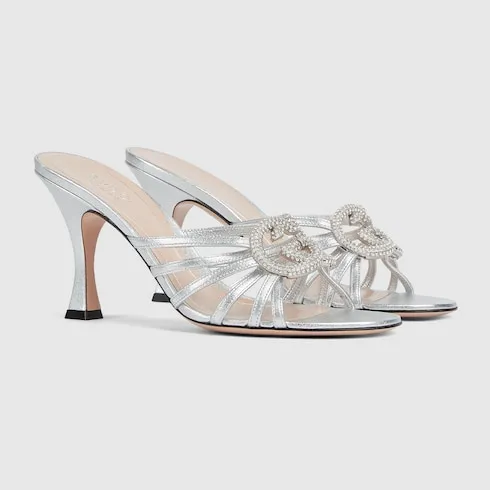 Slide Sandal With Crystal Interlocking G