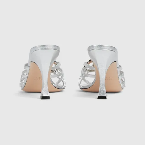 Slide Sandal With Crystal Interlocking G