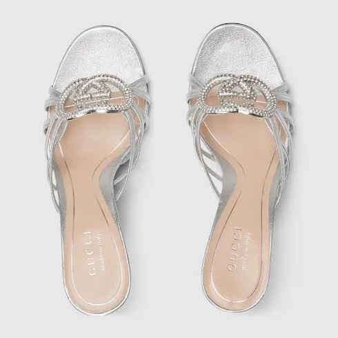 Slide Sandal With Crystal Interlocking G