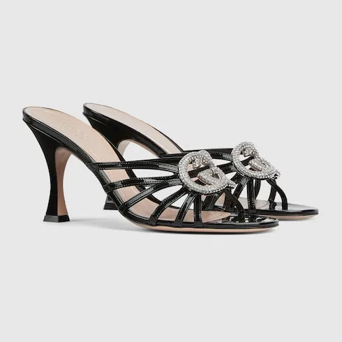 Slide Sandal With Crystal Interlocking G