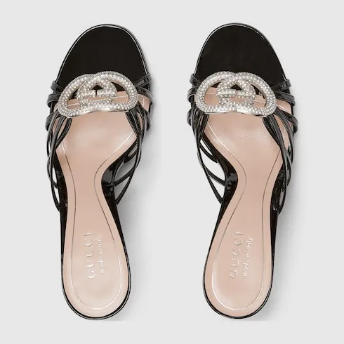Slide Sandal With Crystal Interlocking G