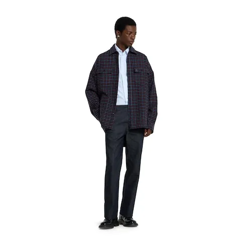 Cotton Denim Trousers With Gg Inerts