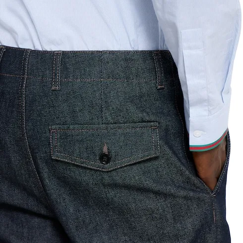 Cotton Denim Trousers With Gg Inerts
