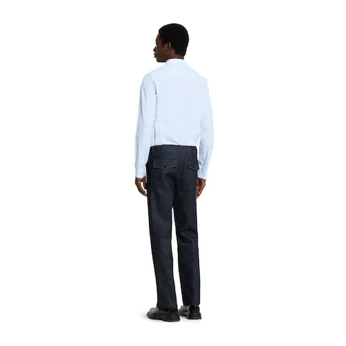 Cotton Denim Trousers With Gg Inerts