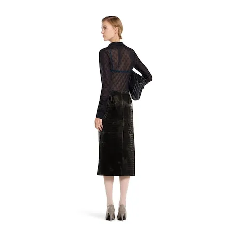 Velvet Effect Leather Midi Skirt