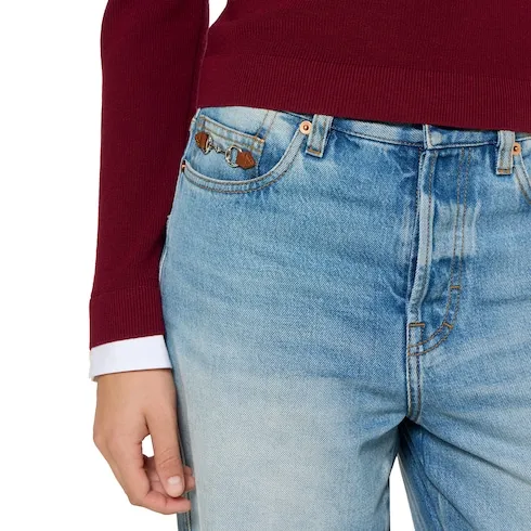 Flared Cotton Denim Trousers
