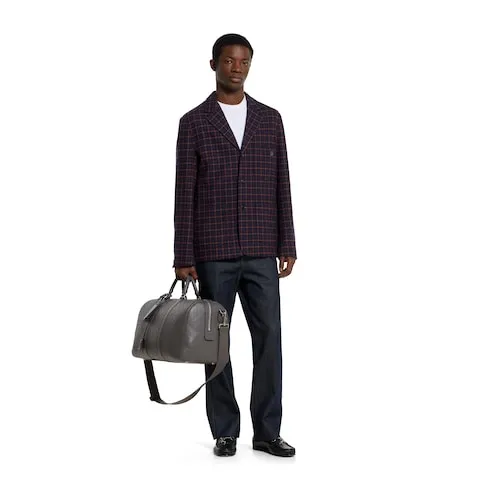 Single-Breast Check Wool Jacket