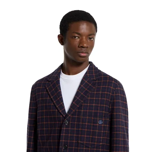 Single-Breast Check Wool Jacket