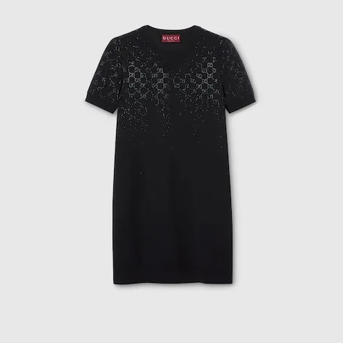 Fine Wool Dress With Gg Crystals