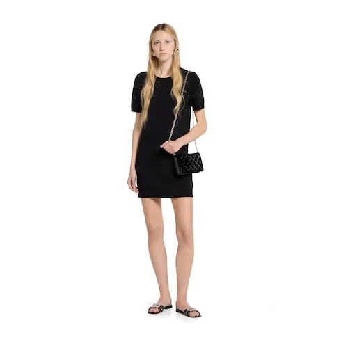 Fine Wool Dress With Gg Crystals