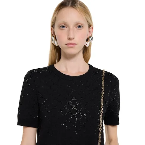 Fine Wool Dress With Gg Crystals
