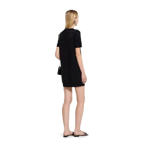 Fine Wool Dress With Gg Crystals