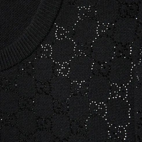 Fine Wool Dress With Gg Crystals