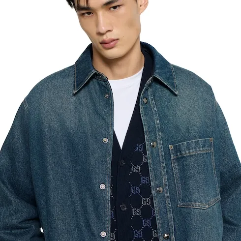 Reversible Padded Denim And Nylon Shirt