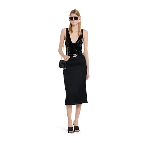 Fringed Fil Coupé Fabric Skirt