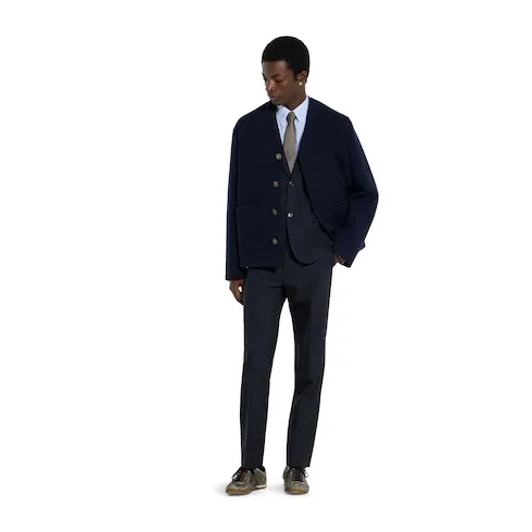 Single-Breast Pinstripe Wool Jacket