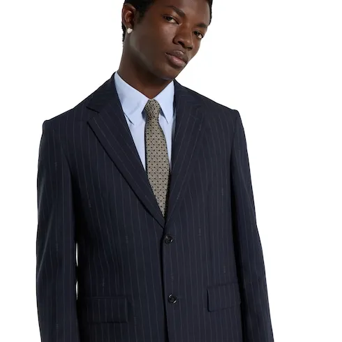 Single-Breast Pinstripe Wool Jacket