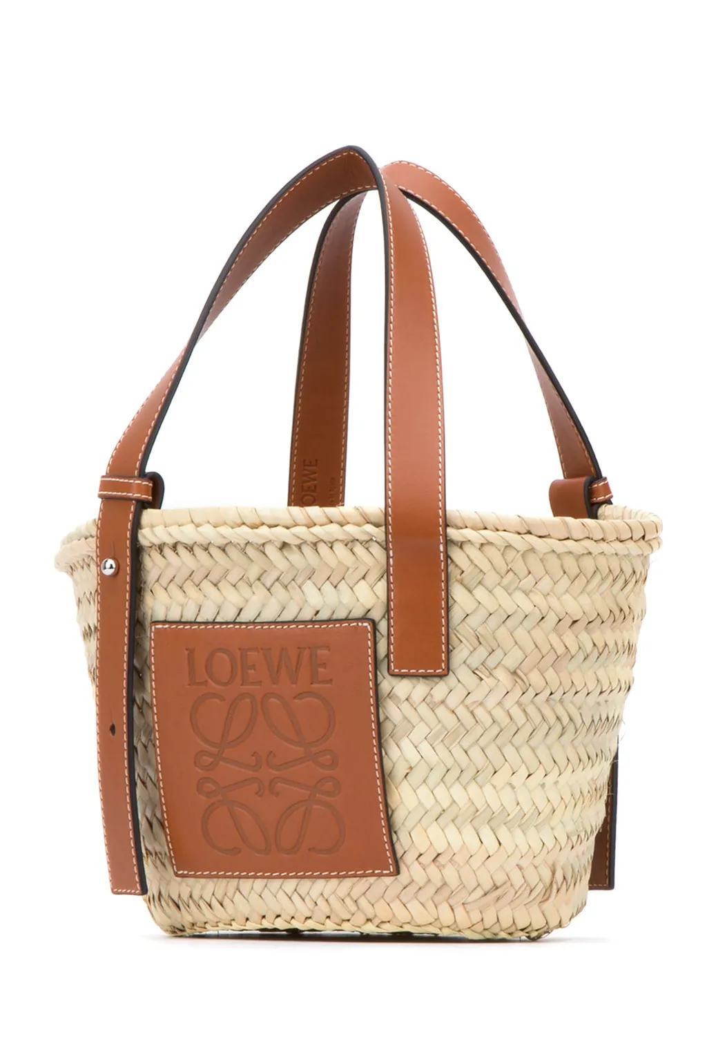 Anagram-Embossed Patch Small Basket Tote Bag